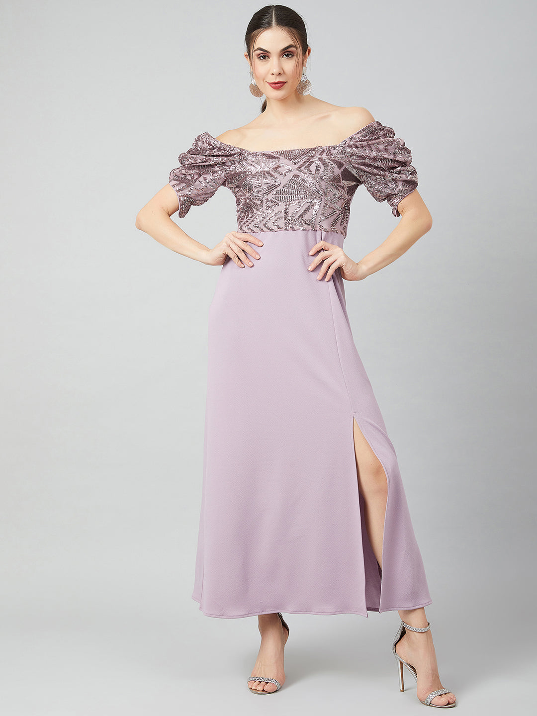 Women Lavender Embellished Maxi Dress