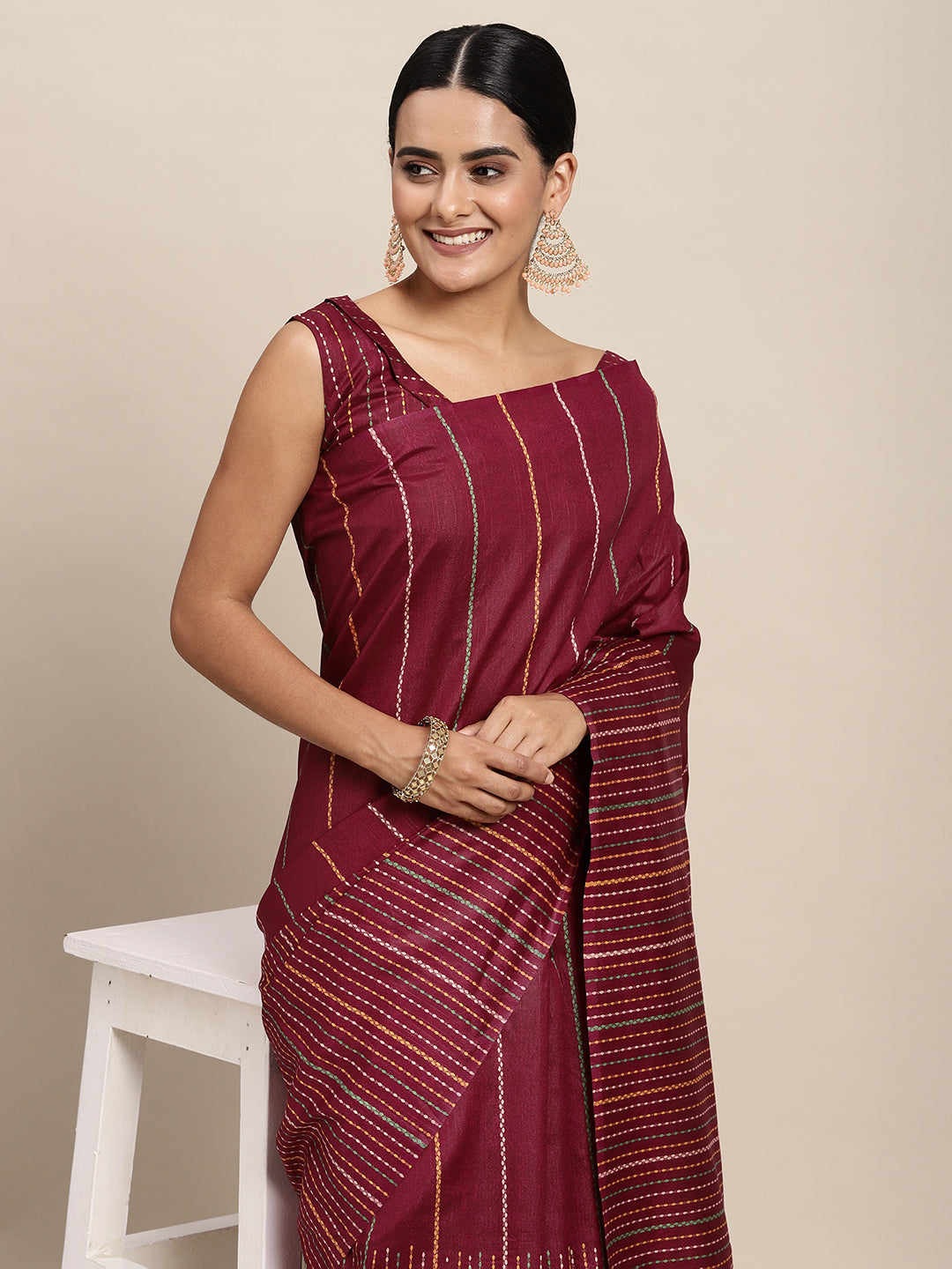 Women's Bhagalpuri Silk Magenta Printed CelebritySaree With Blouse Piece