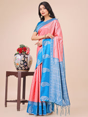 Graceful Light & Dark Pink Silk Saree with Rich Woven Border & Paisley Pallu – Perfect for Festive & Wedding Wear