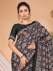 Women's Dola Silk DigitalPrint DesignerSaree With Blouse Piece