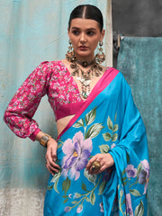 Women's Crepe Printed Designer Saree With Blouse Piece