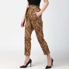 Women's Animal Print Paperbag Elasticated waistline Pants