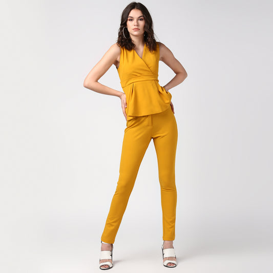 Women's Mustard Yellow Coordinated Peplum Top and Pants Set
