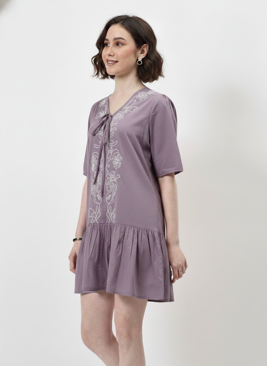 Floral Embroidered Mini Dress-ADR-19728B