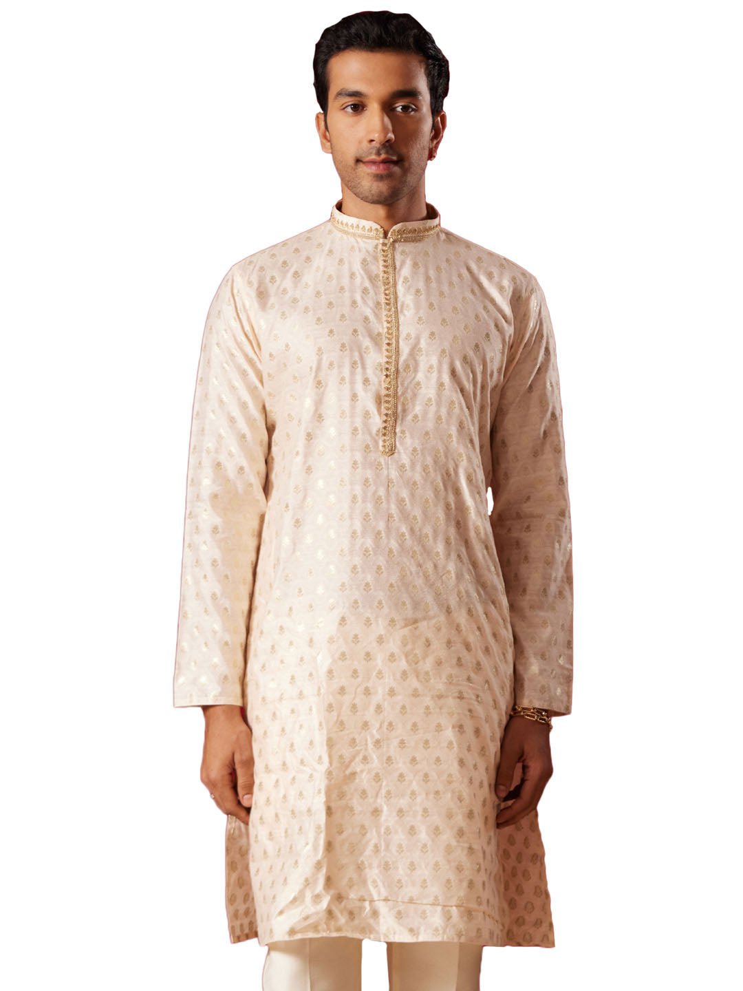 Vastramay - Men's Peach Silk Blend Kurta Only