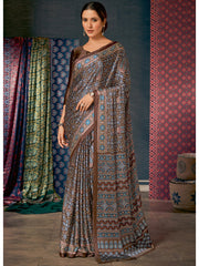 Women's Crepe DigitalPrint DesignerSaree With Blouse Piece