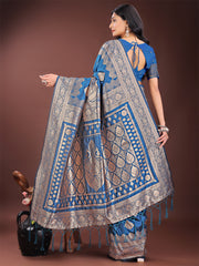 Graceful Royal Blue Banarasi Silk Saree with Silver Zari – Perfect Ethnic Wear for Weddings & Festive Moments