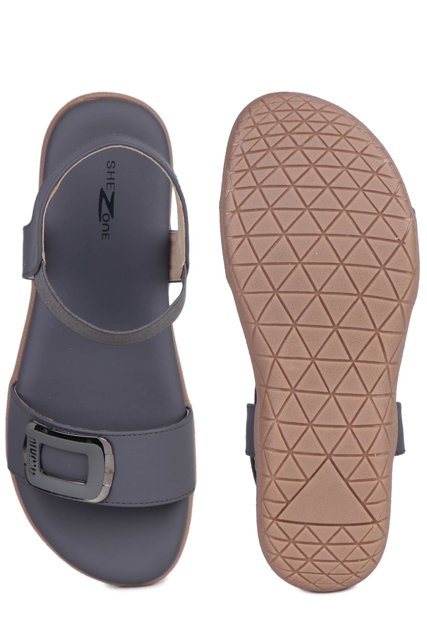 Casual Grey One Toe Flats Round Toe Ankle Loop Flats