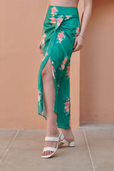 Jade Green Front Panel Satin Skirt