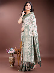 Graceful Cream & Pink Linen Cotton Saree with Rich Zari Pallu – A Touch of Royal Comfort