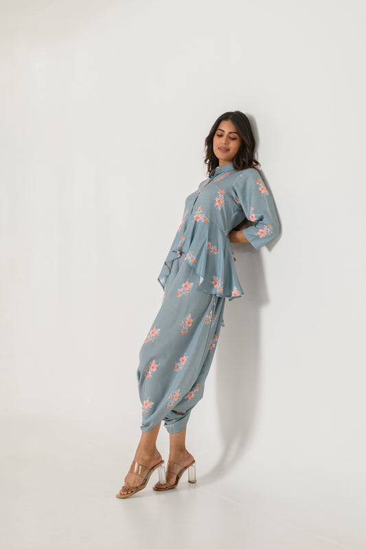 Aqua Blue Peplum Dhoti Jumpsuit