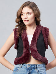 Women's Denim and Fur Trim Bolero Crop Shrug