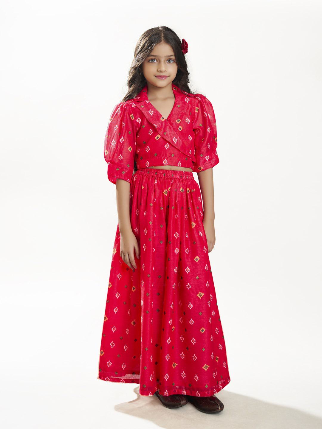 Girls Ethnic motifs printed design crop top With Palazzos