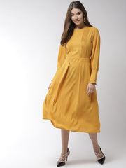 Women's Olive Polyester Moss pintuck and pleated Midi dress