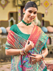Traditional Kanjivaram Silk Saree in Orange with Grand Zari Pallu and Matching Blouse