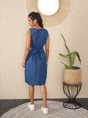 Women's Denim Waist Tie Up Skater Dress