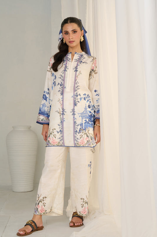 Blue floral printed white Co-Ord Set