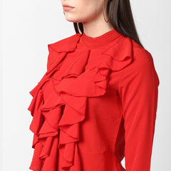 Women's Yellow Front Ruffle Bell Sleeve Dress