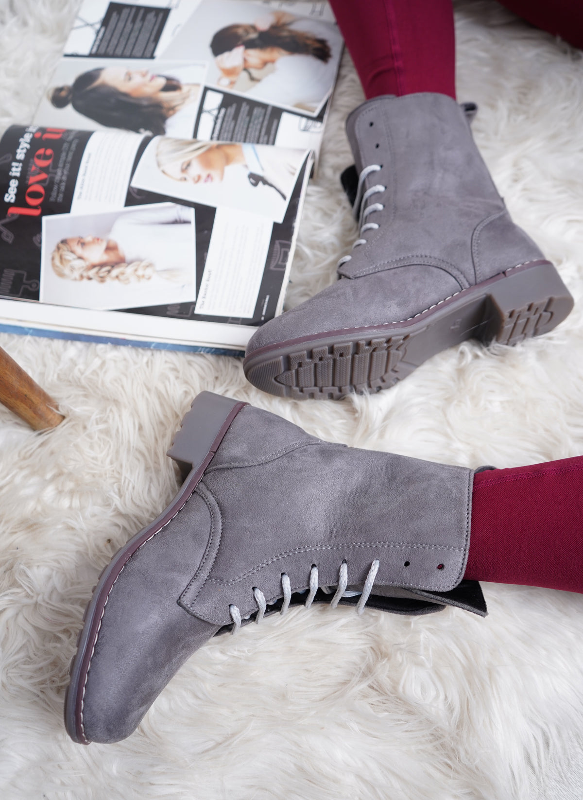 Grey Block Solid Regular Boots