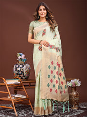 Jaquard Saree with Tassels - Radiate Soft Elegance and Timeless Beauty
