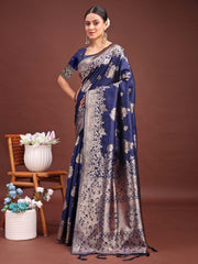 Emerald Banarasi Silk Saree with Zari Floral Work - Elegance Woven in Every Thread