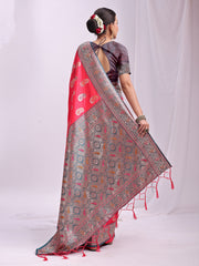 Banarasi Silk Saree with Silver Zari Border & Paisley Design - Festive Wedding Wear | Elegant Traditional Pallu | Soft Silk Finish for Women | Cultural Ethnic Saree