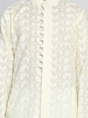 Boys' Yellow And White Kurta Pyjama Set