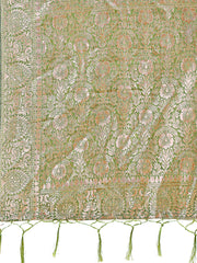 Elegant Sea Green Linen Cotton Saree with Silver Zari Border & Geometric Weave – Daily, Office & Festive Wear