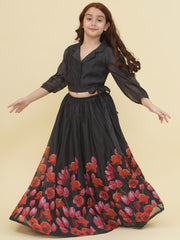 Girls Indo-Western Black & Pink Digital Printed Choli Ready to wear Lehenga