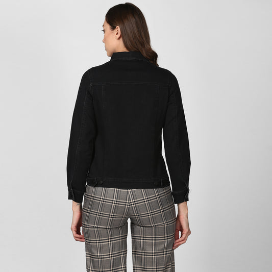 Women's Solid Black Denim Jacket