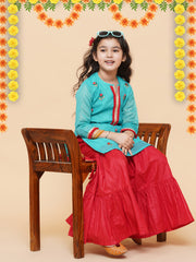 Silk blend Woven Three-Quarter Sleeves Embroidered A Line Kurta And Sharara Set - Sea Green
