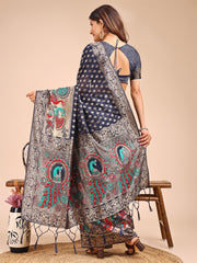 Majestic Linen Cotton Saree with Royal Peacock Pallu - A Celebration of Heritage and Grace