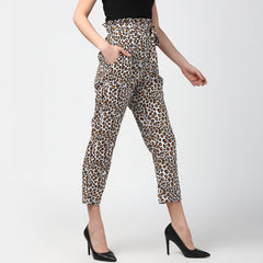 Women's Animal Print Paperbag Elasticated waistline Pants