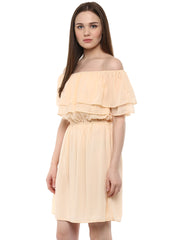 Women's Beige Georgette Off shoulder Dress