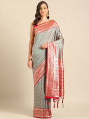 Royal Beige Linen Cotton Saree with Vibrant Floral Zari Border | Premium Festive & Party Collection