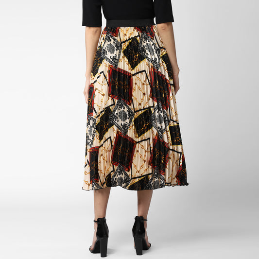Women's Satin Printed Pleated Skirt