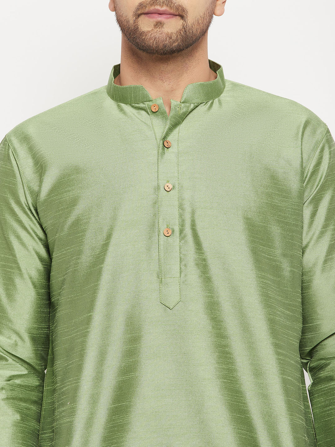 Vastramay - Men's Light Green Silk Blend Kurta Only