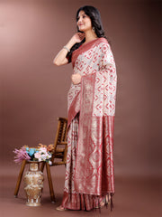 Graceful Cream & Pink Linen Cotton Saree with Rich Zari Pallu – A Touch of Royal Comfort