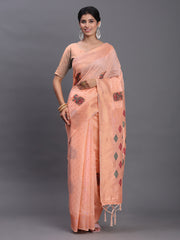 Elegant Linen Cotton Saree with Woven Pallu, Big Butta Work & Tassels - Office & Festive Wear