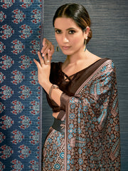 Women's Crepe DigitalPrint DesignerSaree With Blouse Piece