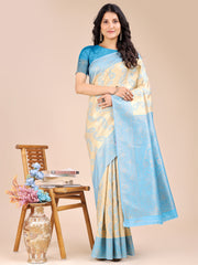 Graceful Cream and Navy Blue Silk Saree – Traditional Elegance with Royal Charm