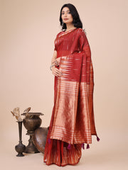 Premium Charcoal Black Linen Cotton Saree with Copper Zari Pallu & Abstract Print – Office & Festive Wear