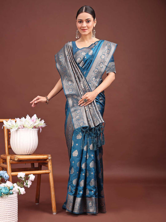 Royal Blue Banarasi Silk Saree with Zari Weaving – A Timeless Tale of Elegance