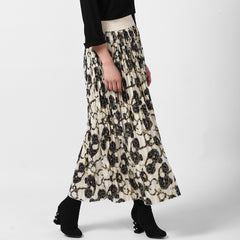 Women's Cream Chain Print Pleated Skirt
