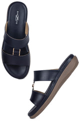 Casual Blue Open Toe Flats Round Toe Slip-On Flats