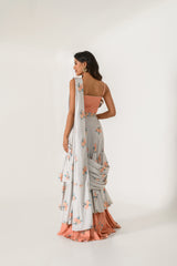 Scarlet Orange Bralette & Pista Green Ruffle Saree