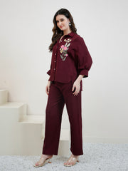 Embroidered Linen Shirt With Trousers