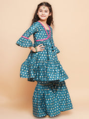 Silk blend Woven Three-Quarter Sleeves Woven Design Flared Kurta And Sharara Set