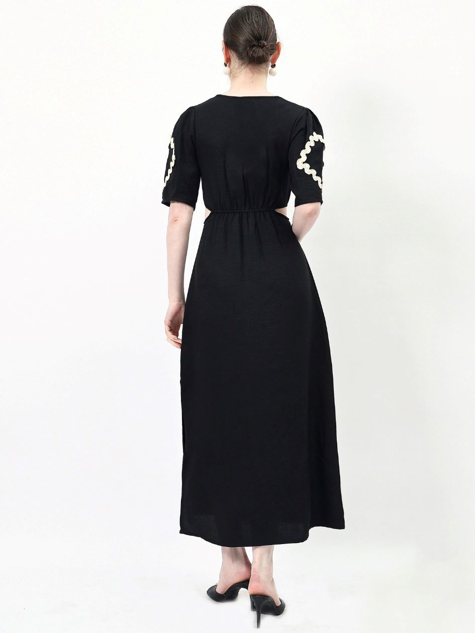 Puff Sleeve Linen A-Line Maxi Dress
