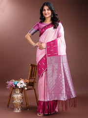 Orange & Maroon Lichi Silk Saree with Rich Zari Pallu & Tassels – Soft Festive Wear Saree for Women